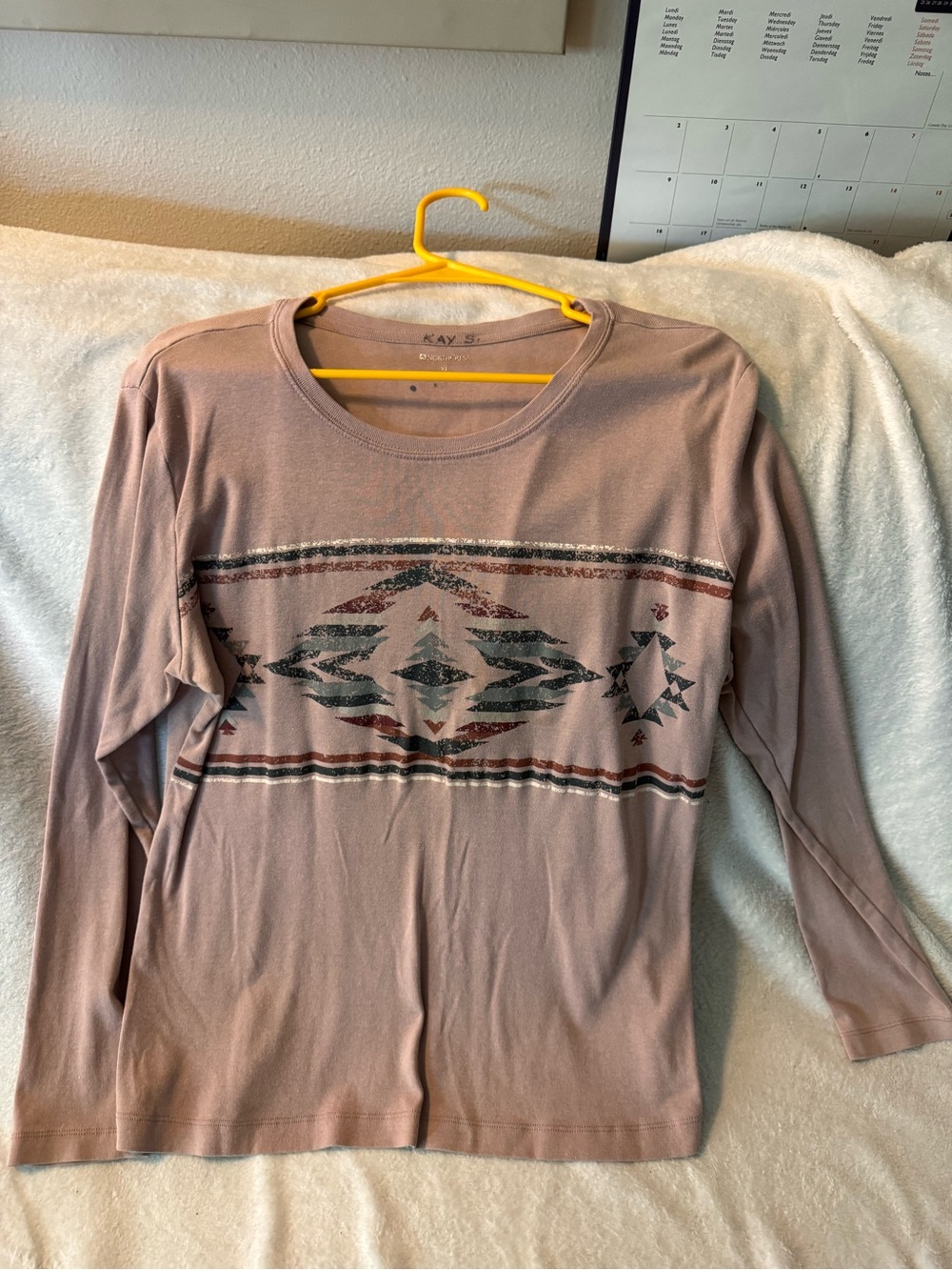 Northcrest Mauve Aztec-Pattern Long Sleeve Top